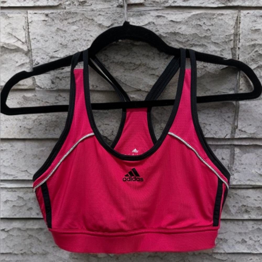 Adidas Women's Vibrant Pink and Black Sports Bra